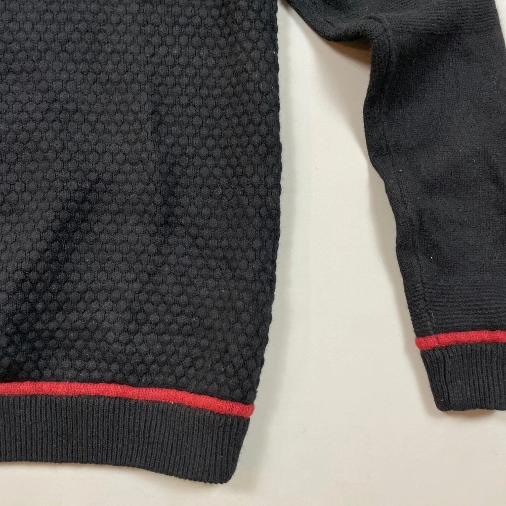Armani Exchange Mens Lambswool Cotton V-Neck Textured Knit Sweater Black Red L